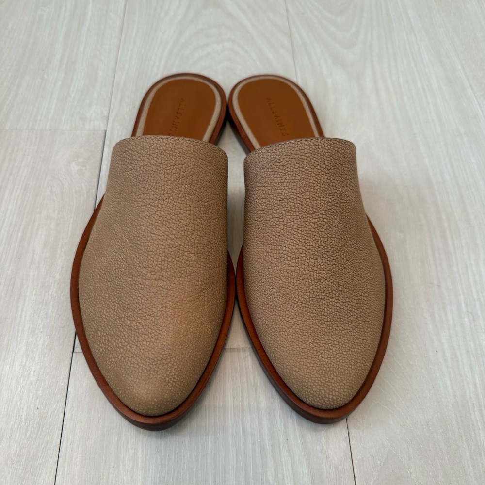 All Saints Rick Tan Leather Slip-On Mules - Picture 2 of 7